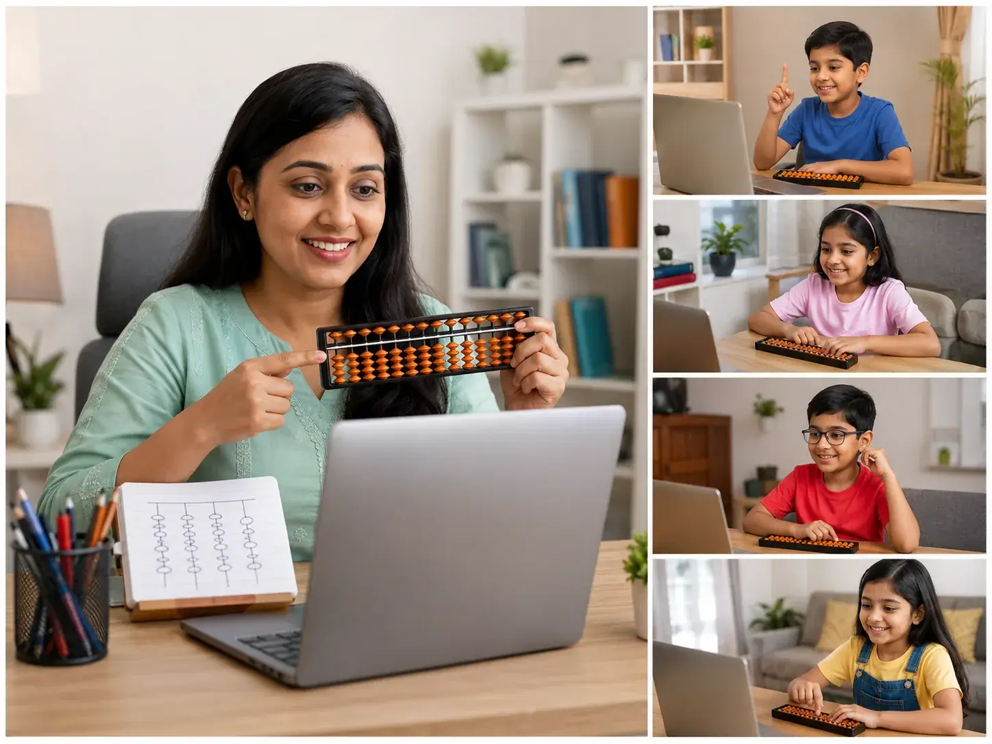 Kid learning abacus online at home