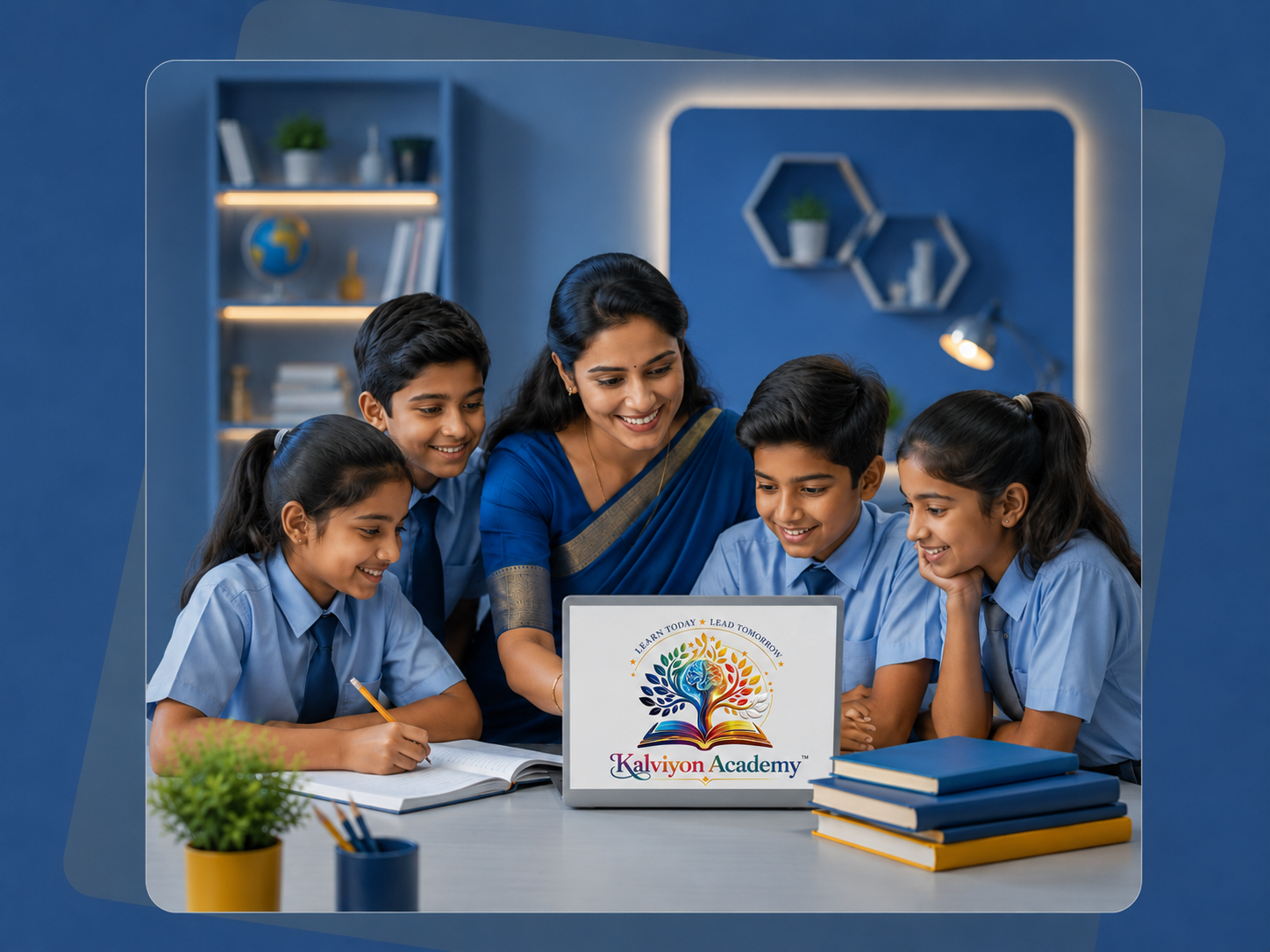 Kalviyon Academy teacher helping students learn
