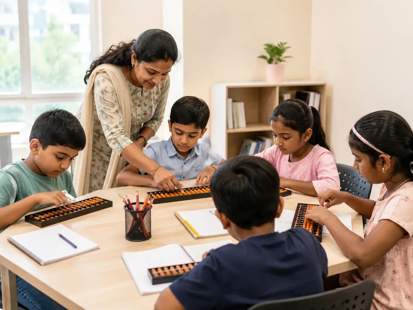 Child learning abacus at Kalviyon Academy